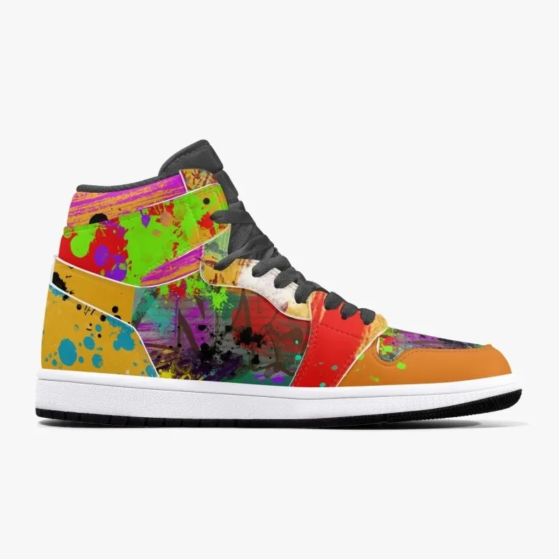 New Black High-Top Leather Sneakers - Graffiti style