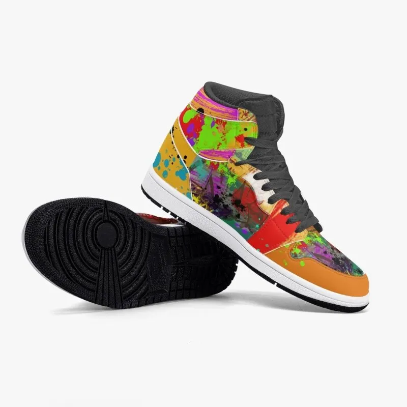 New Black High-Top Leather Sneakers - Graffiti style