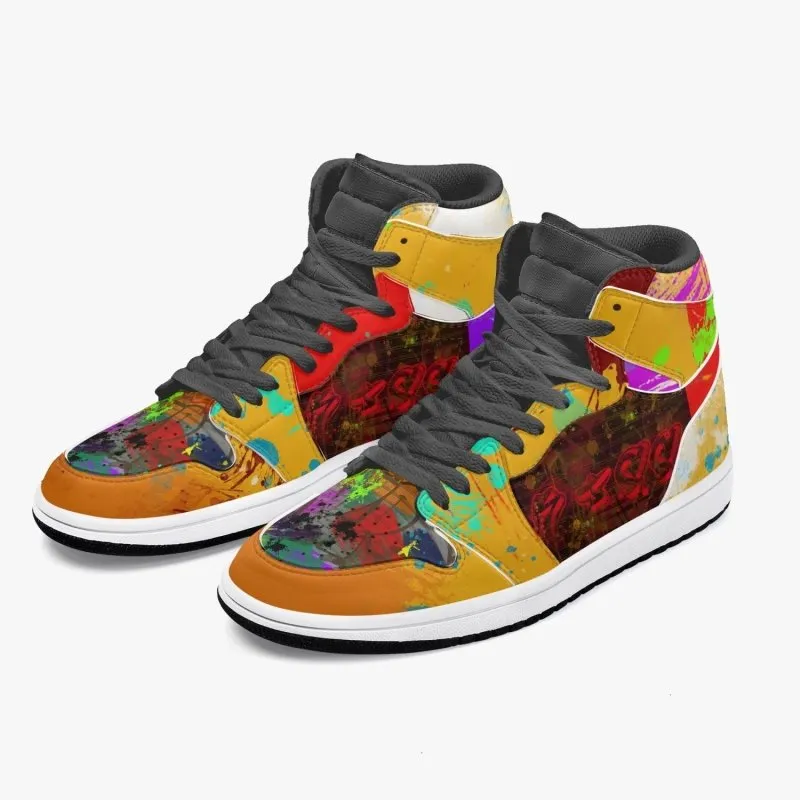 New Black High-Top Leather Sneakers - Graffiti style