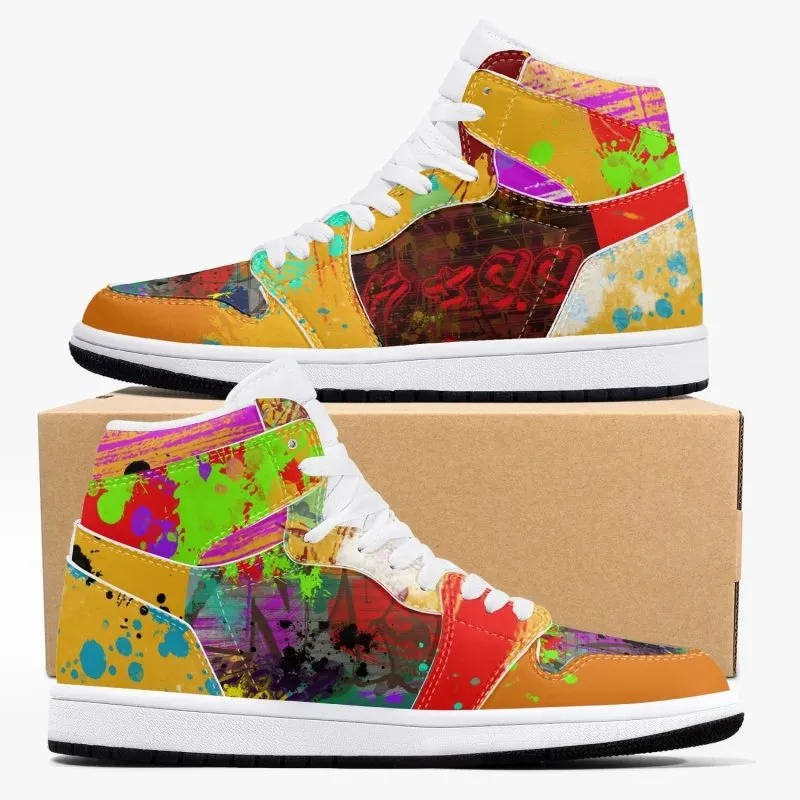 New Black High-Top Leather Sneakers - Graffiti style