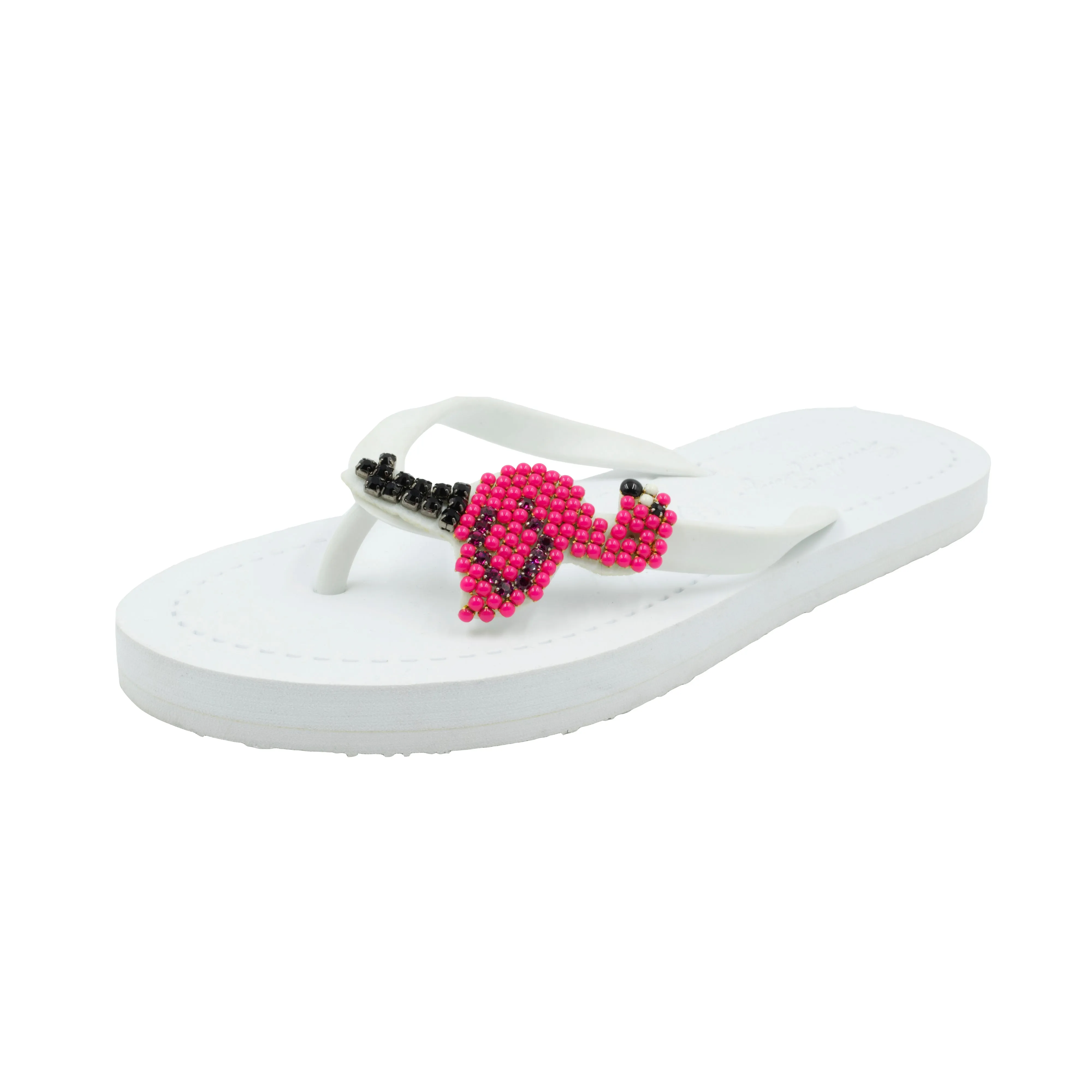 Pink Flamingo - Embroidered Flat Flip Flops Sandal