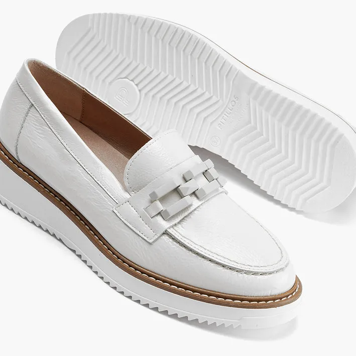 Pitillos Loafer White Patent Leather Buckle Slip On Glacial 5733 sale