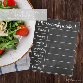 Printable Weekly Menu - Personalized Chalkboard Menu #6