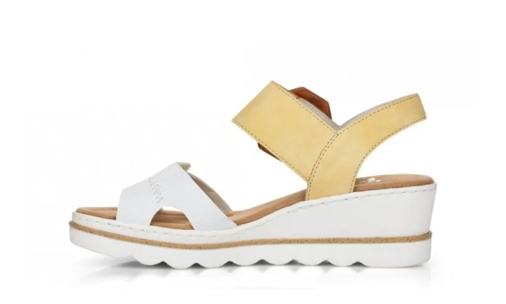 Rieker - Wedge Buckle Sandal Yellow & White