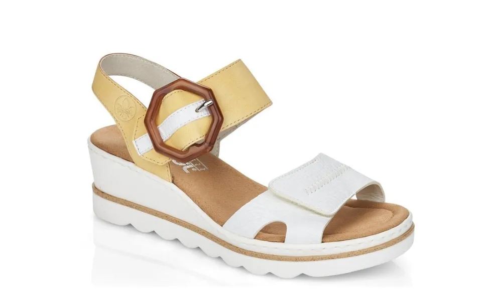 Rieker - Wedge Buckle Sandal Yellow & White