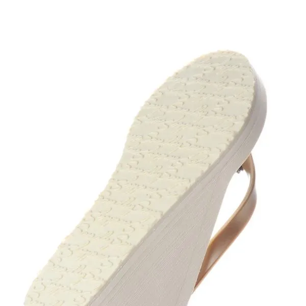 Ruffle rhinestone Rockaway White - Embroidered High Wedge Flip Flops