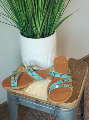 Rusted Turquoise Slide Shoe With Stud Detail • 7-11