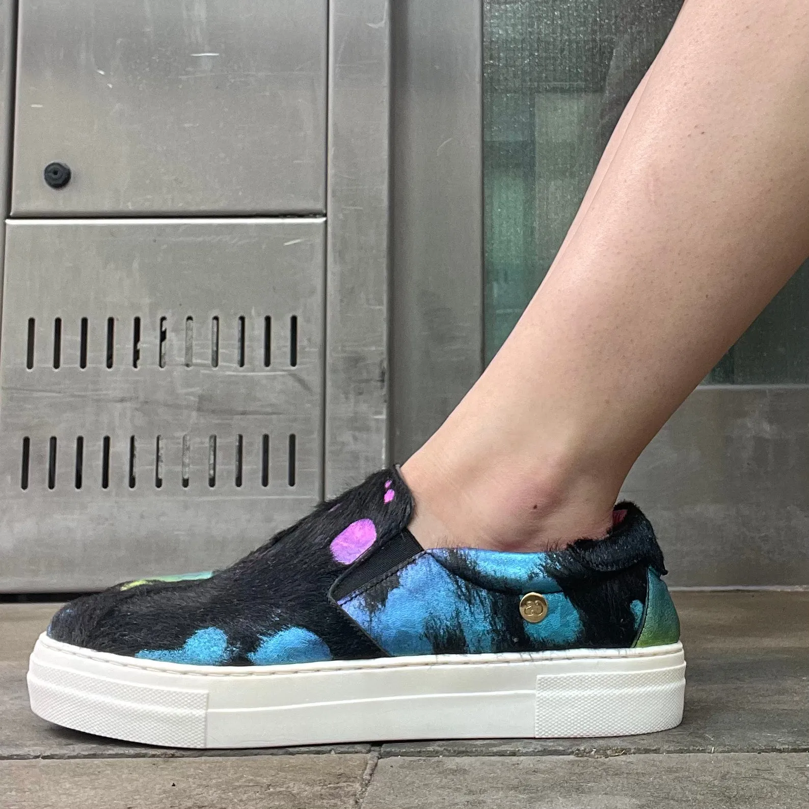 Scala - Black rainbow unicorn slip on