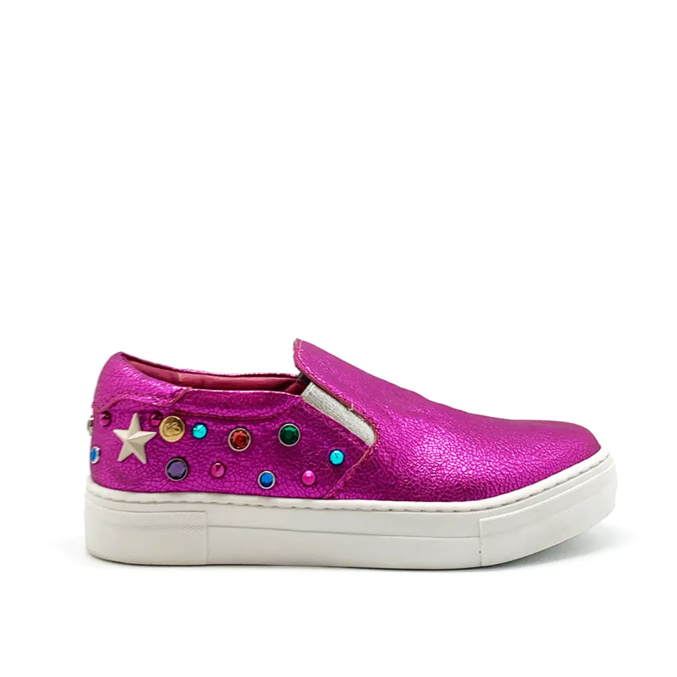 Scala Jewel- Fuchsia crack slip on sneaker