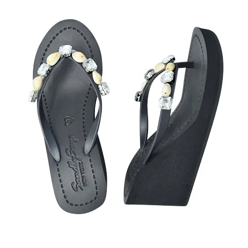 Shell Beach-Rhine Stone Embellished Women's High Wedge Flip Flops Sandal