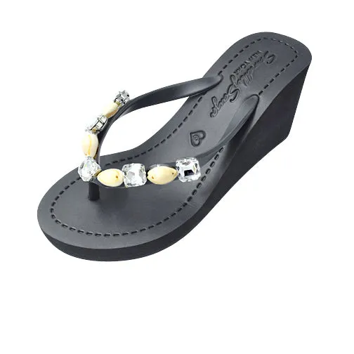 Shell Beach-Rhine Stone Embellished Women's High Wedge Flip Flops Sandal