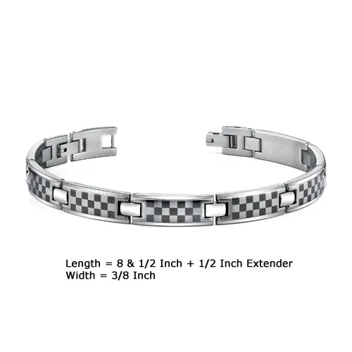 Stainless Steel Bracelet with Laser Chess Board Pattern