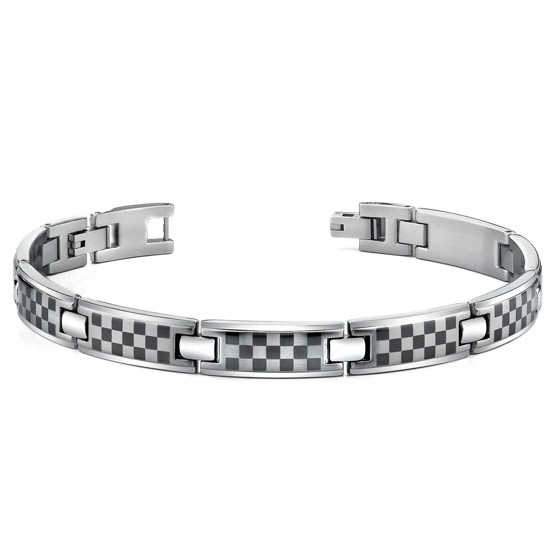 Stainless Steel Bracelet with Laser Chess Board Pattern