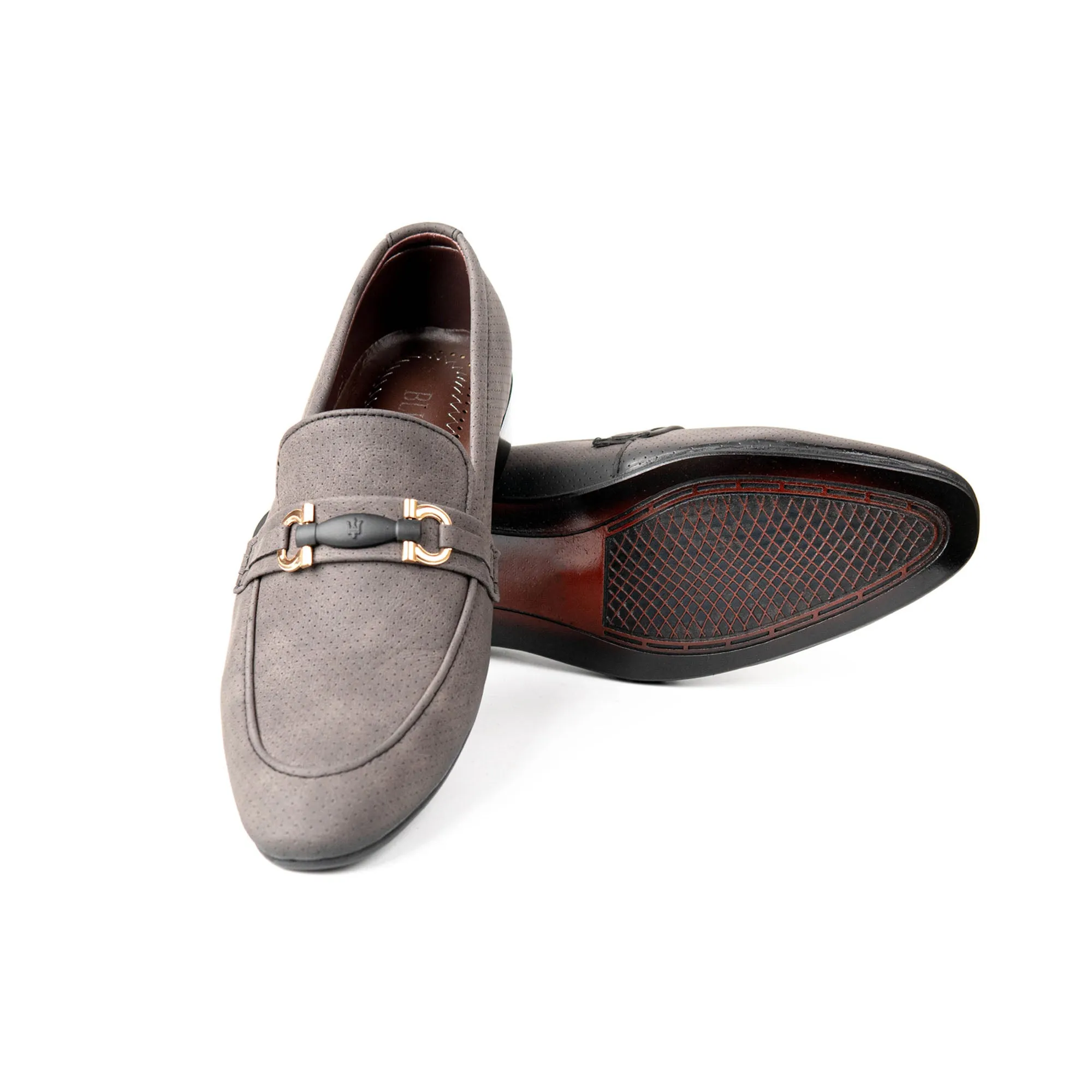 Strap Buckle Grey Formal Shoes