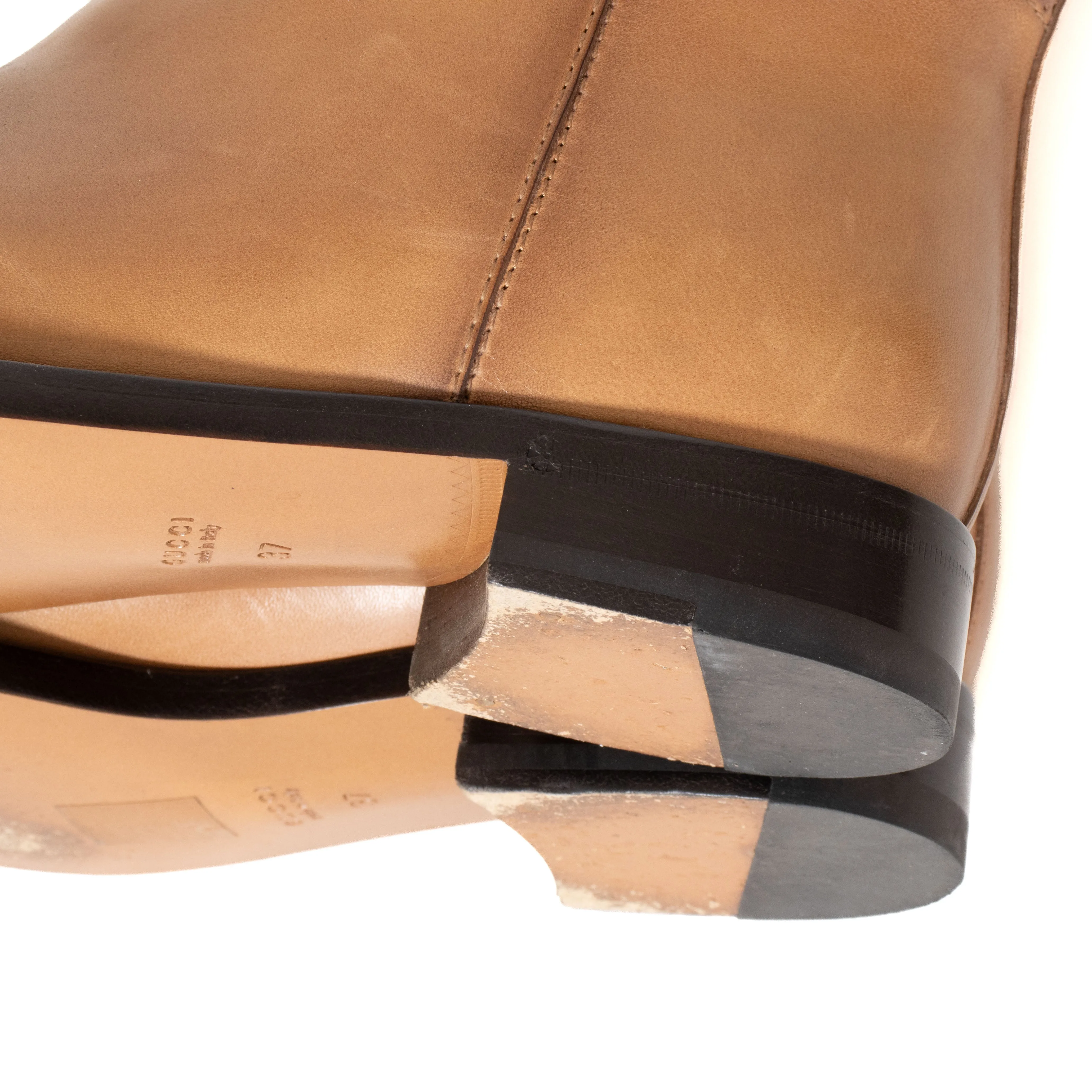 Tan Leather Horsebit Riding Boots 37