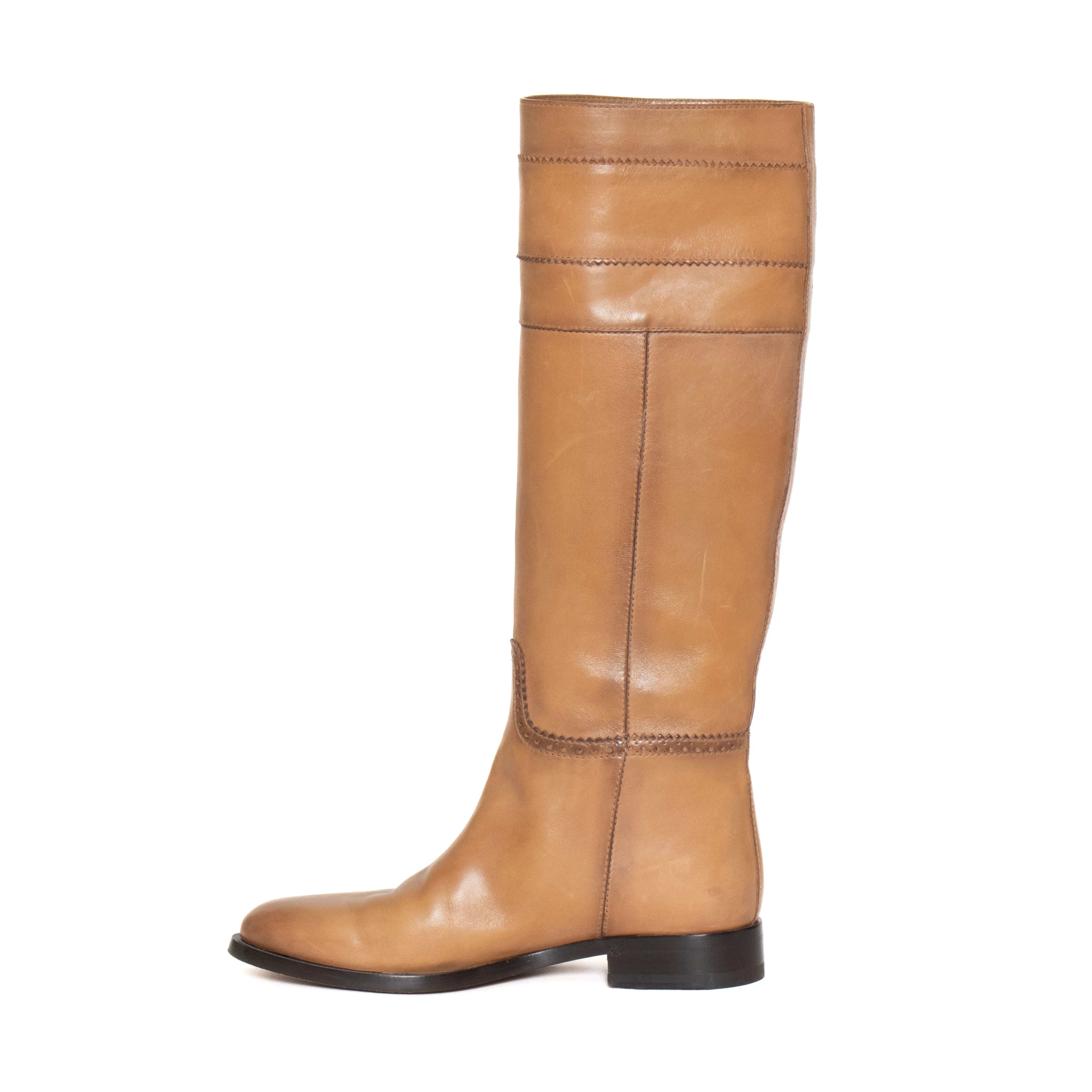 Tan Leather Horsebit Riding Boots 37