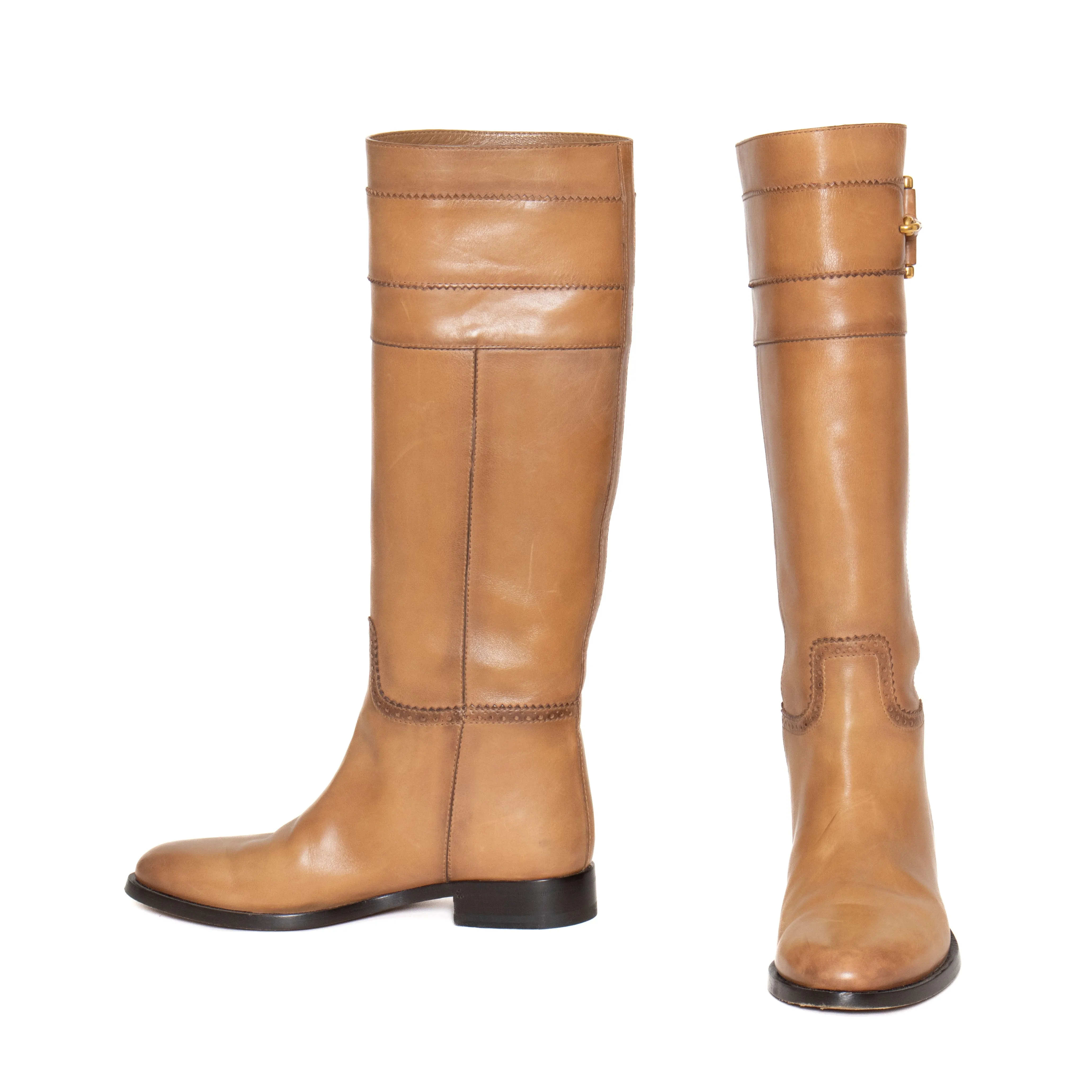 Tan Leather Horsebit Riding Boots 37