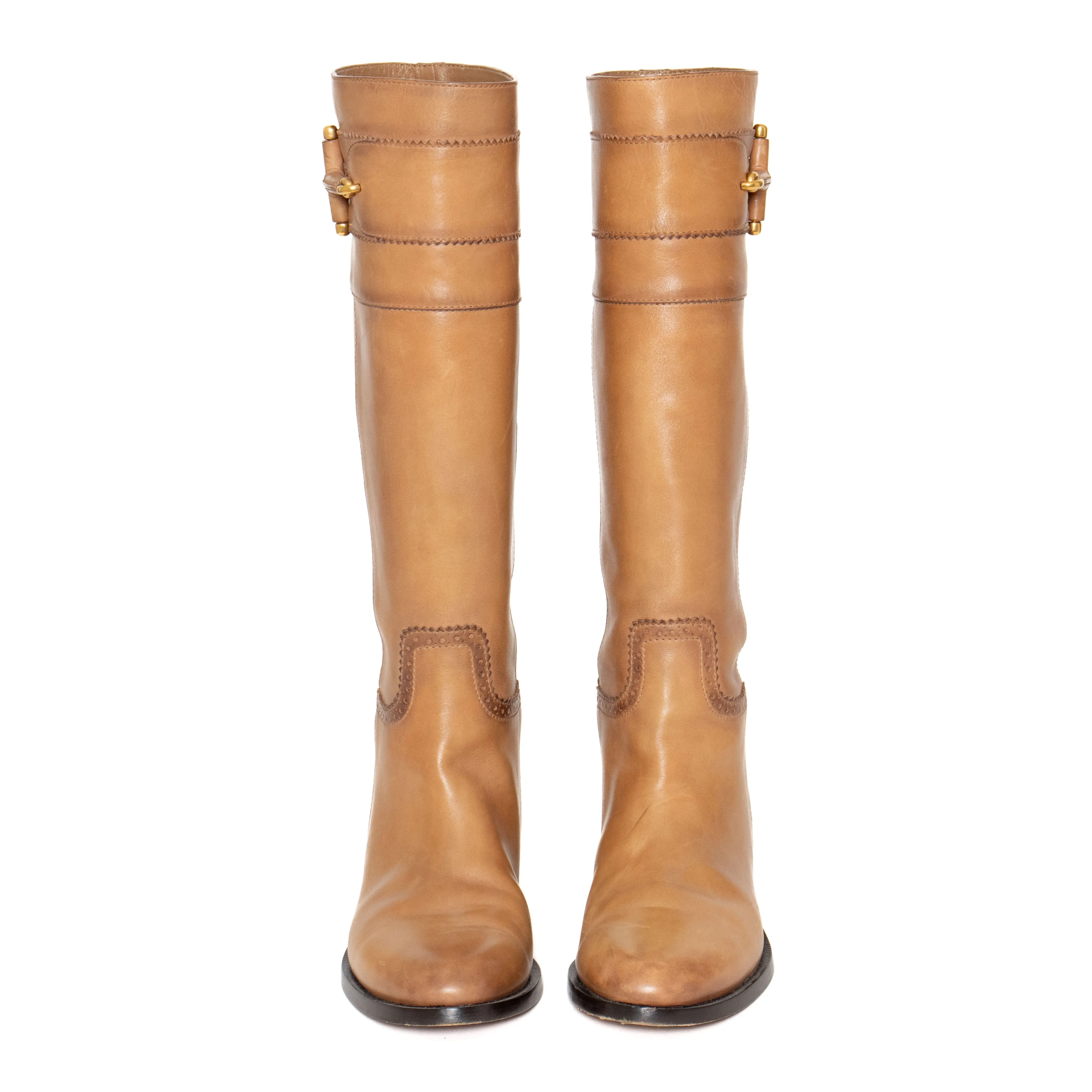 Tan Leather Horsebit Riding Boots 37