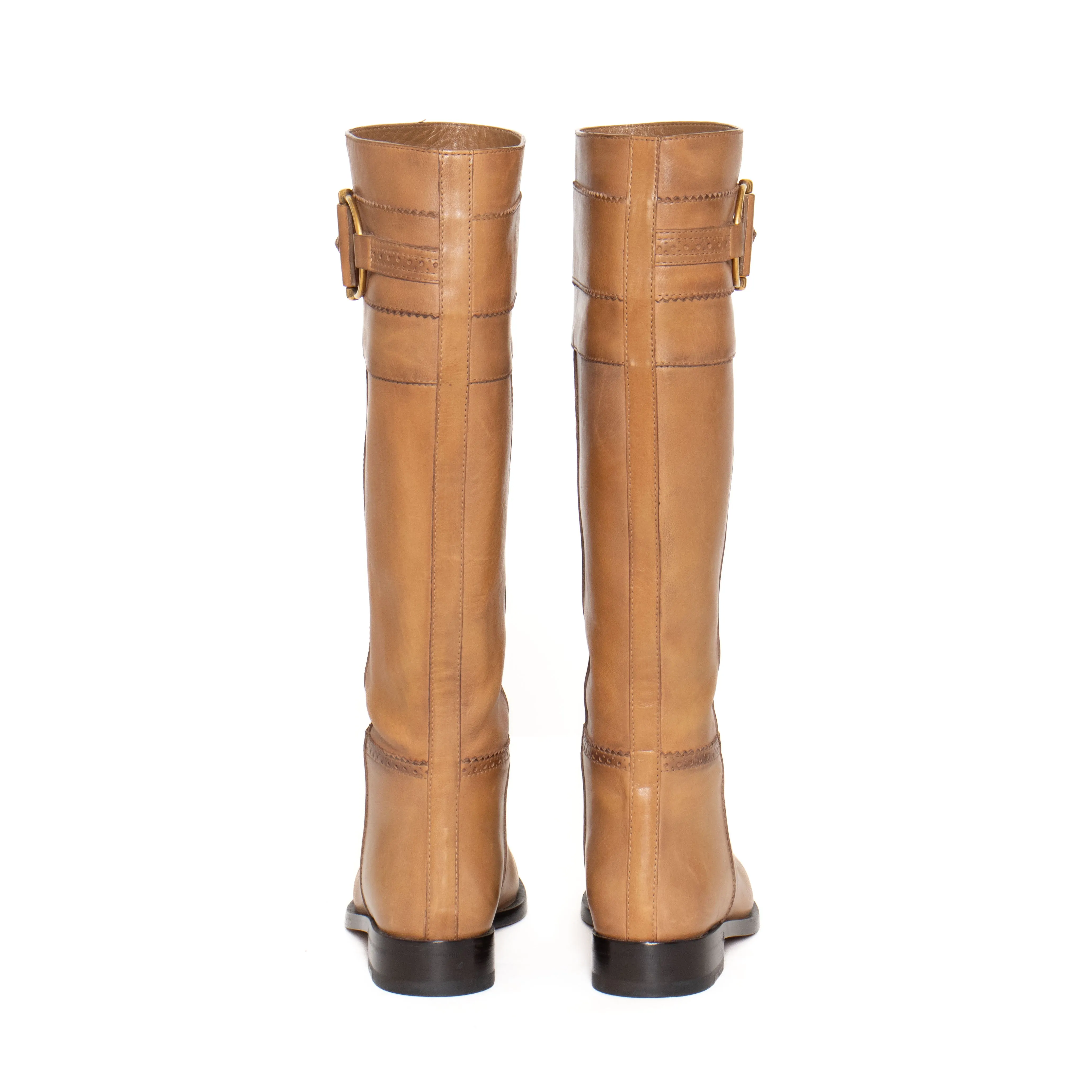 Tan Leather Horsebit Riding Boots 37