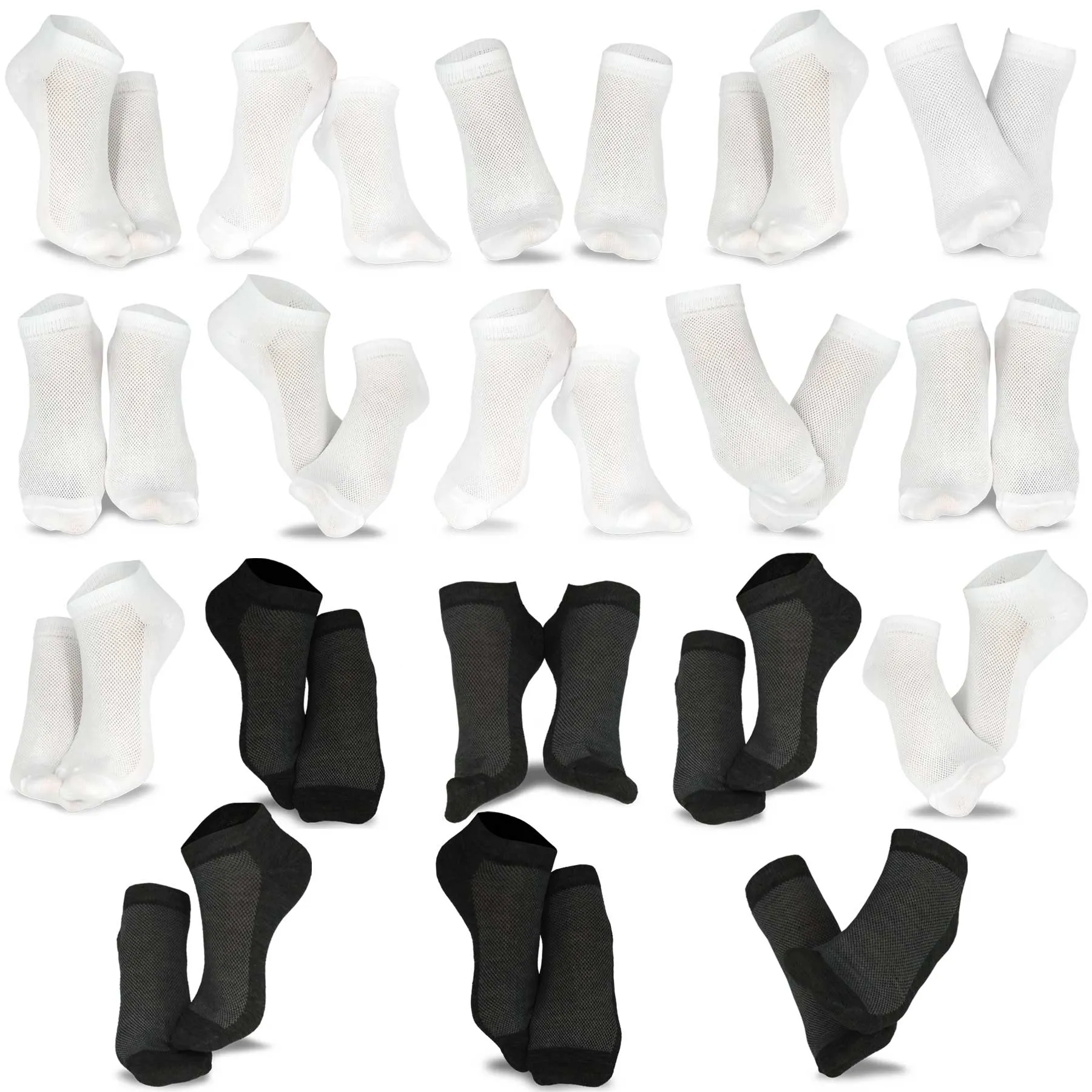 TeeHee Socks Women's Casual Polyester No Show White/Black 18-Pack (10051)