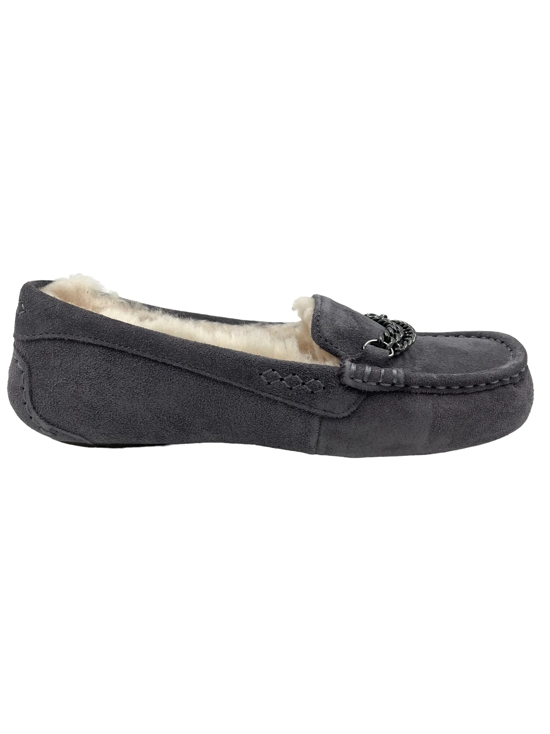 Ugg Gray Suede Size 9 Ansley Chain Moccasin Slippers