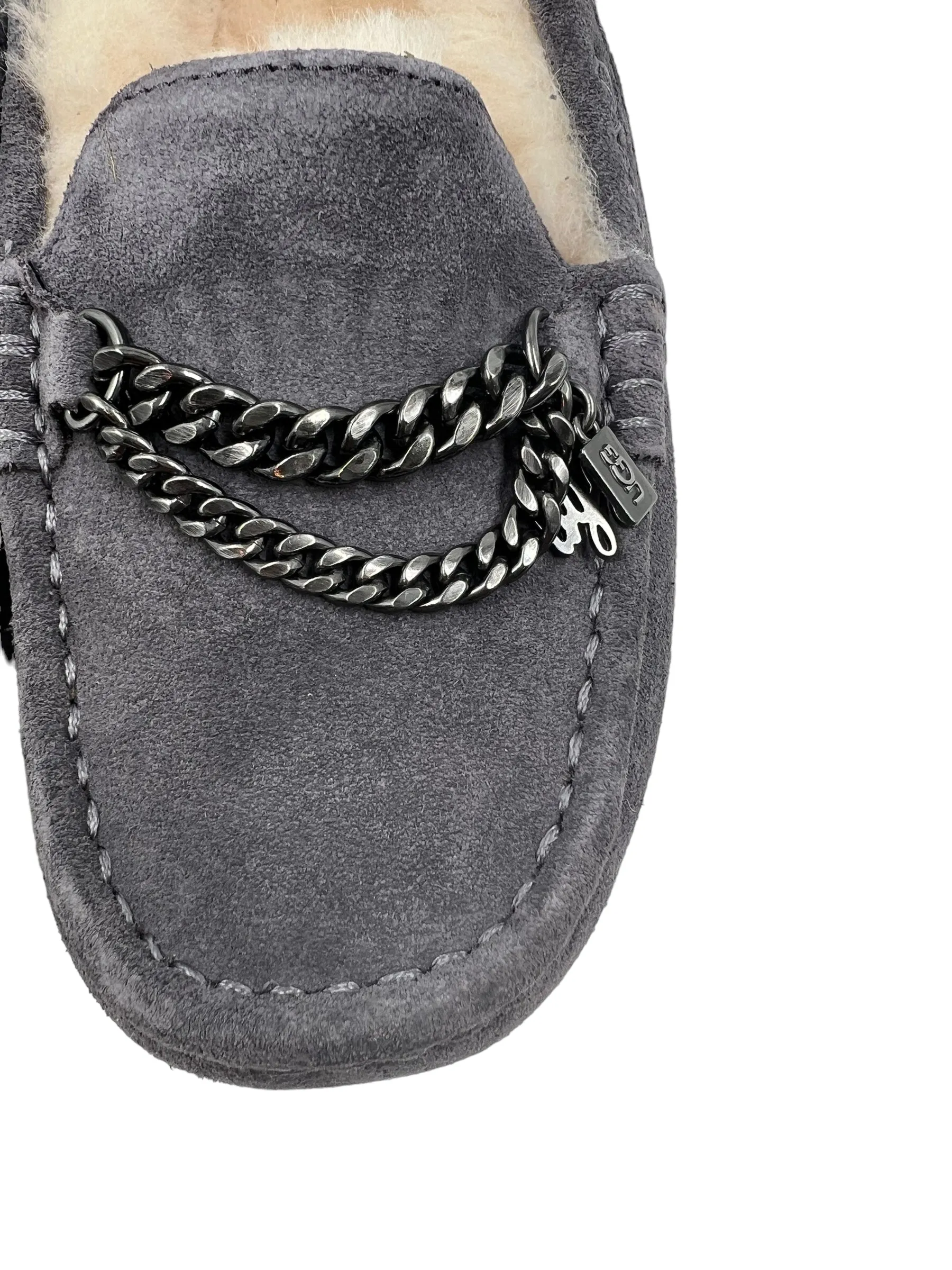 Ugg Gray Suede Size 9 Ansley Chain Moccasin Slippers