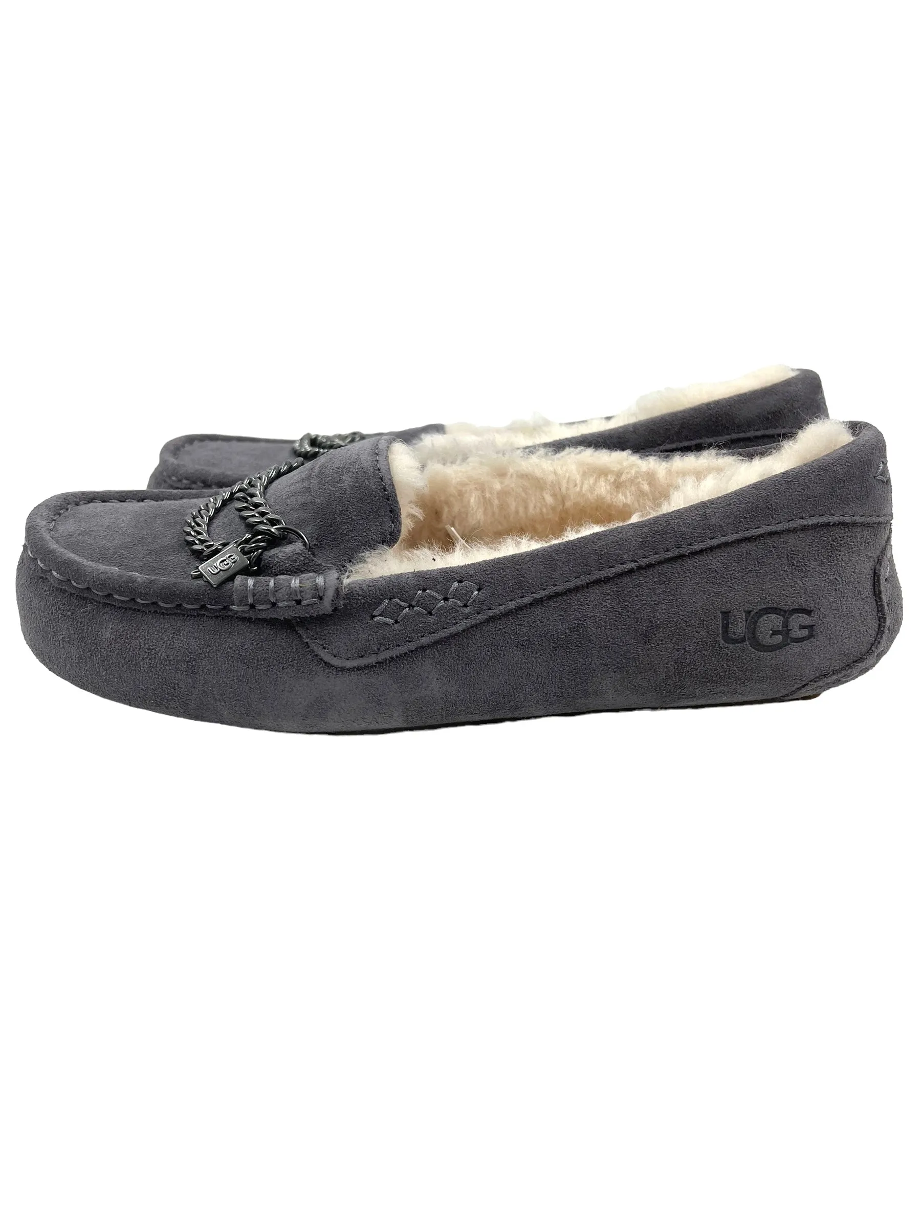 Ugg Gray Suede Size 9 Ansley Chain Moccasin Slippers