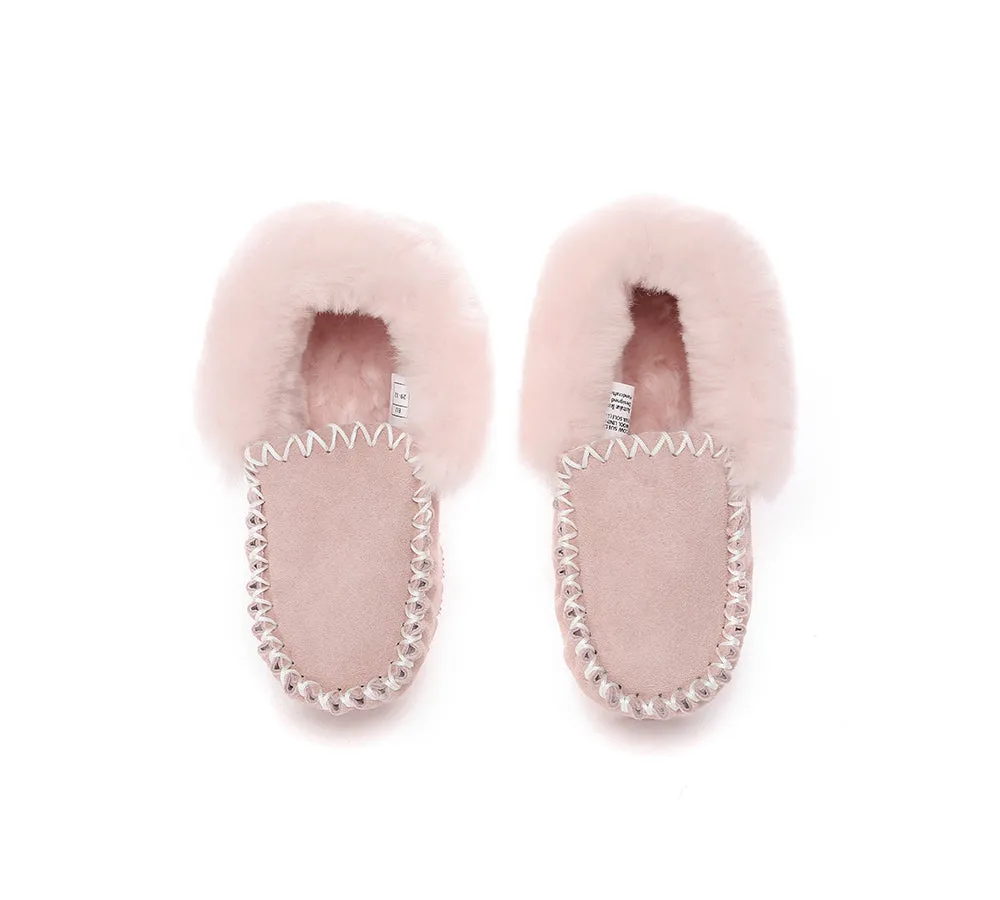 UGG Kids Loafers Sheepskin Wool Ankle Slippers Popo Moccasin