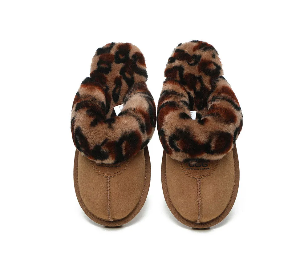 UGG Slippers Double Faced Sheepskin Wool Women Leopard Print House Slippers