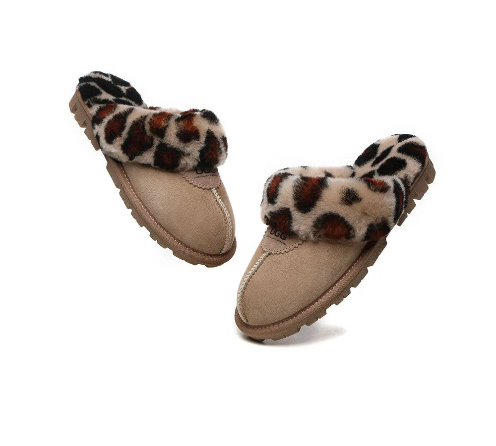 UGG Slippers Double Faced Sheepskin Wool Women Leopard Print House Slippers