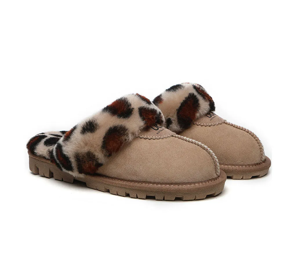 UGG Slippers Double Faced Sheepskin Wool Women Leopard Print House Slippers