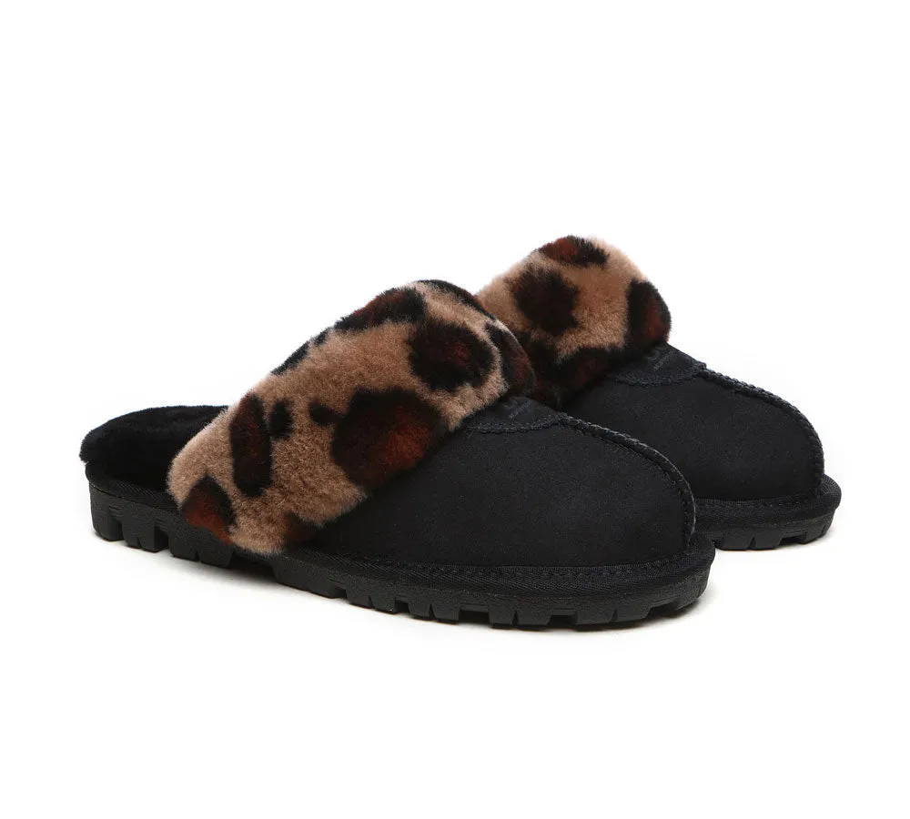 UGG Slippers Double Faced Sheepskin Wool Women Leopard Print House Slippers