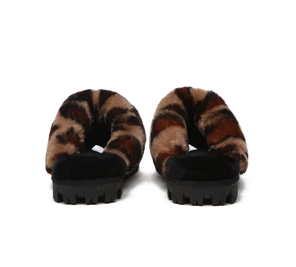 UGG Slippers Double Faced Sheepskin Wool Women Leopard Print House Slippers