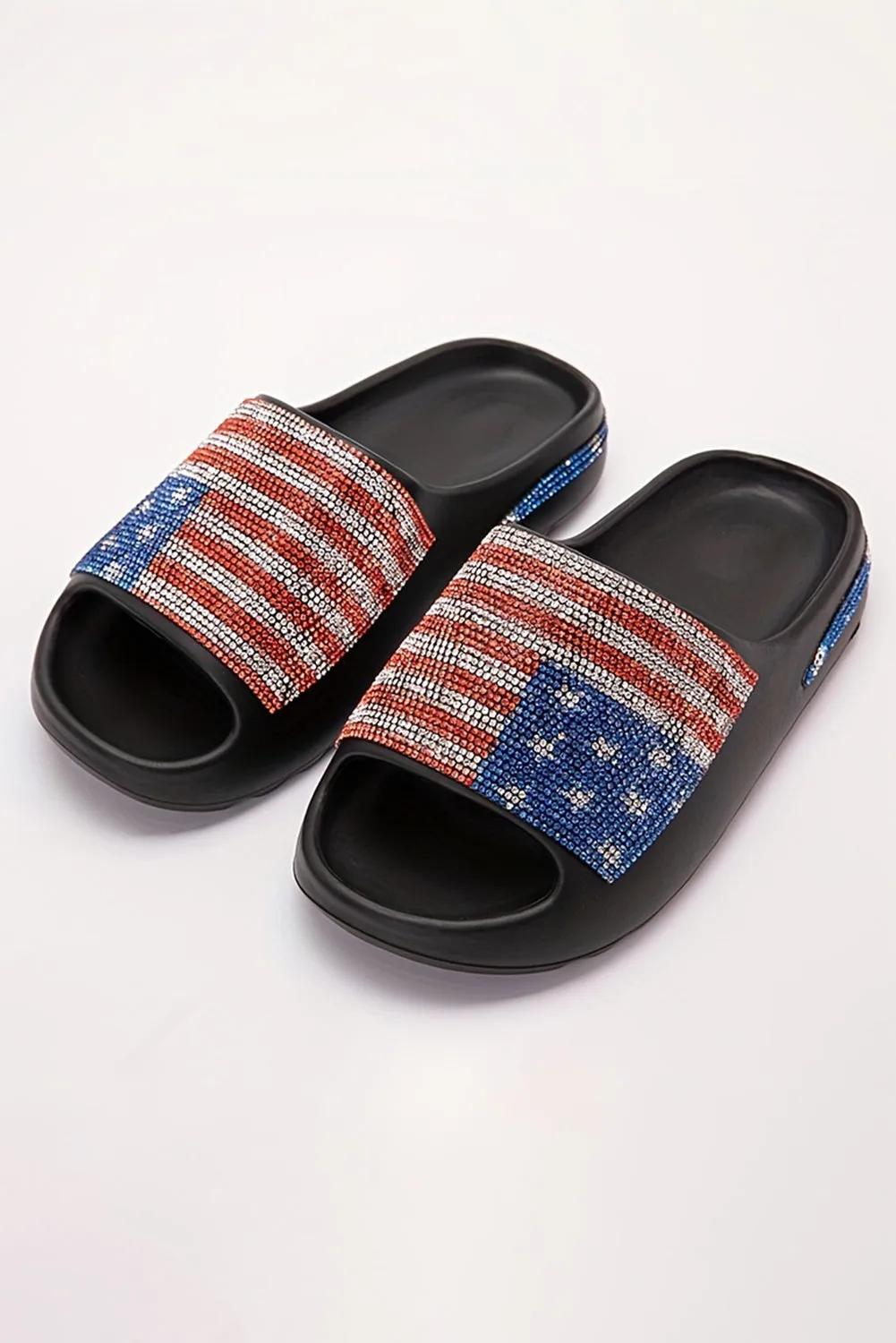 Women Shoes Rhinestone American Flag Thick Sole Slippers