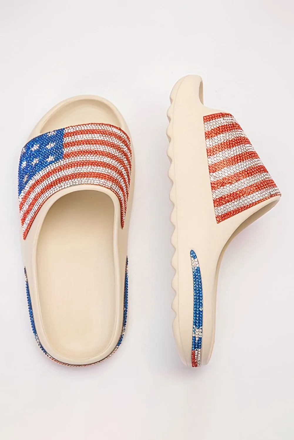 Women Shoes Rhinestone American Flag Thick Sole Slippers