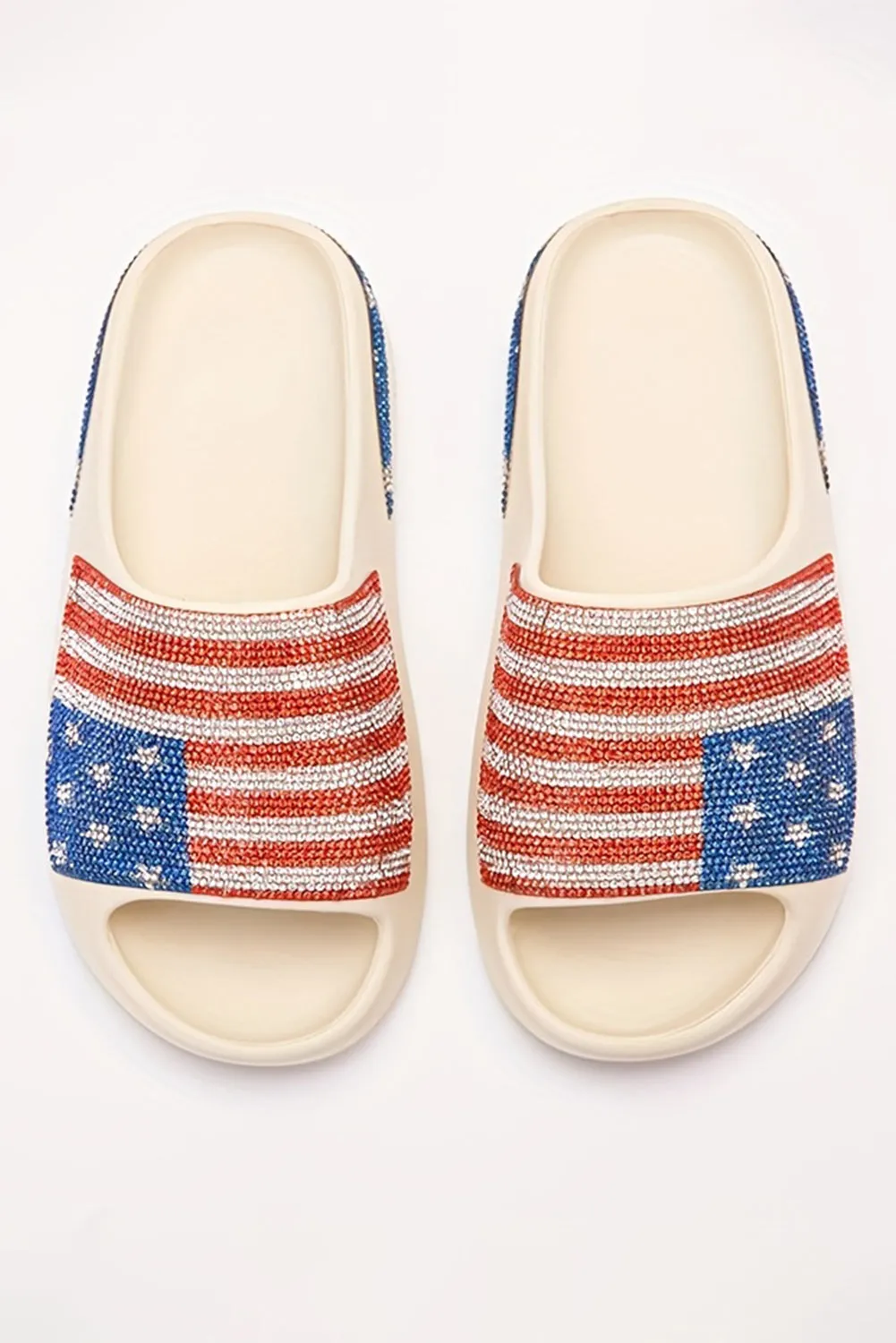 Women Shoes Rhinestone American Flag Thick Sole Slippers