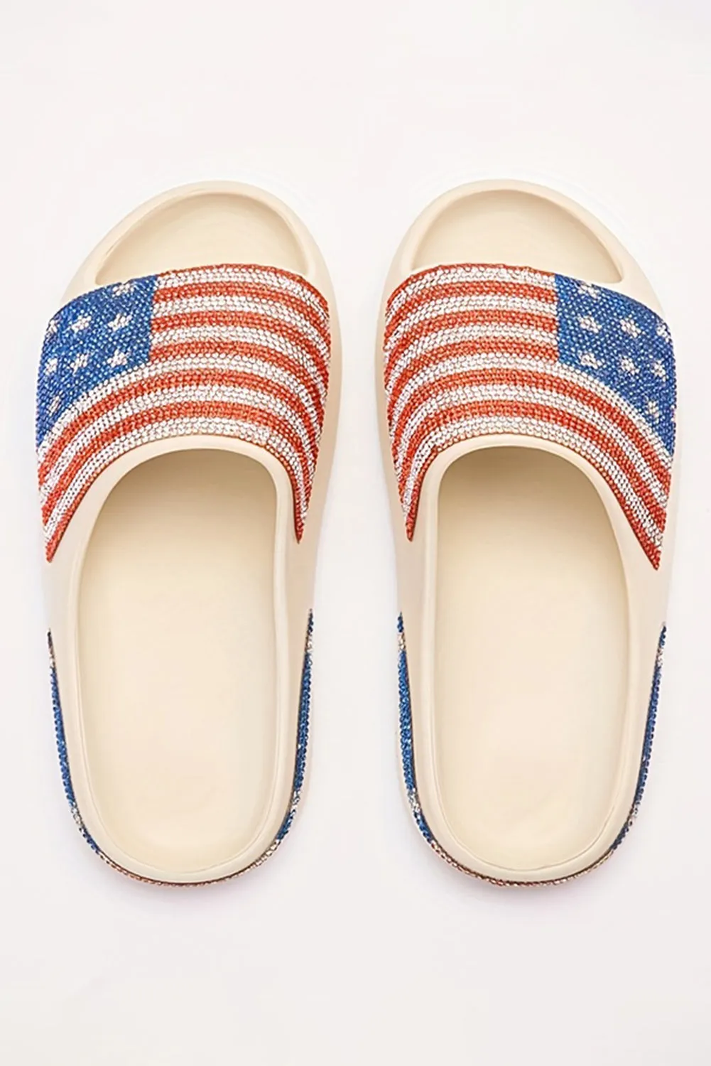 Women Shoes Rhinestone American Flag Thick Sole Slippers