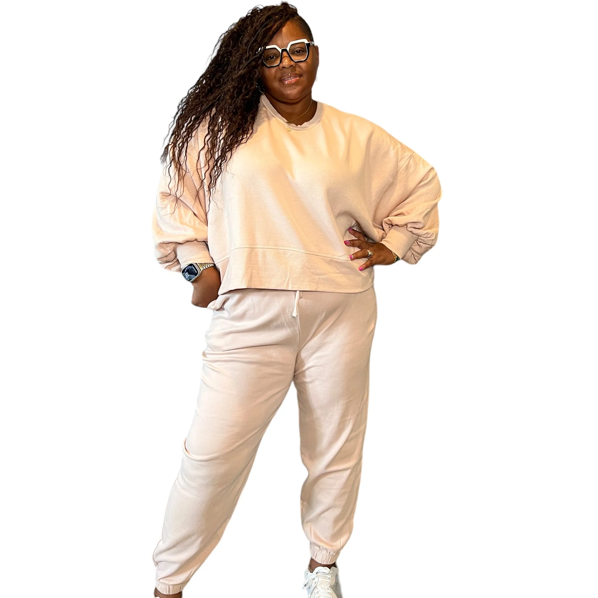 Women’s Plus Size Puff Sleeve Sweatsuit