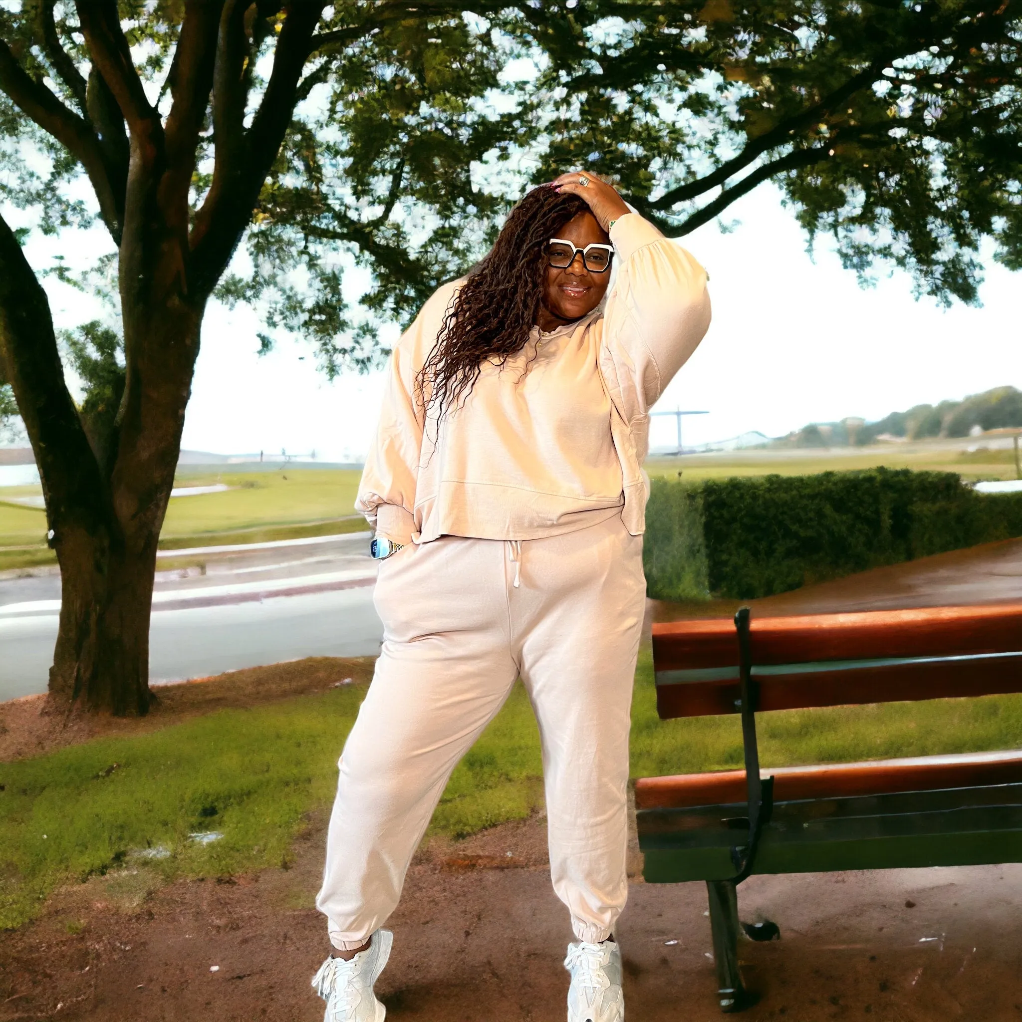 Women’s Plus Size Puff Sleeve Sweatsuit