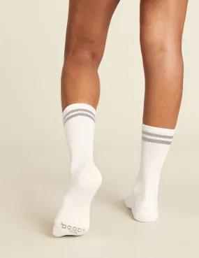 Women's Striped Cushioned Crew Socks - White/Grey